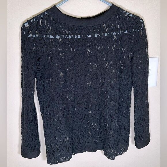 Banana Republic Women's Top XS Black Semi Sheer Lace Whimsygoth Seductive Moody - Picture 3 of 8